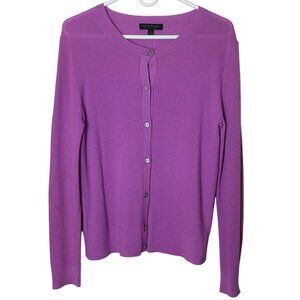 Banana Republic Purple Merino Wool Cardigan L • Ribbed Knit Button Front Sweater